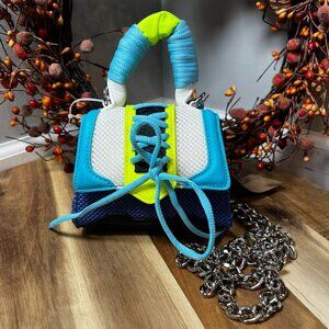 Steve Madden Bdorra Diego Flap Top Crossbody Bag W/Chain Sneakerhead Purse Blue